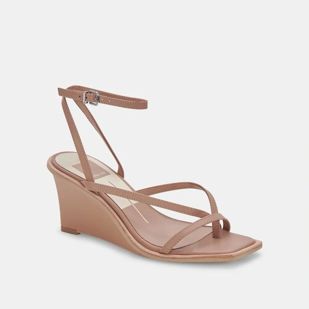 Dolce Vita Gemini Ankle Strap Wedge Sandal In Cafe Leather Size 9 NWOB